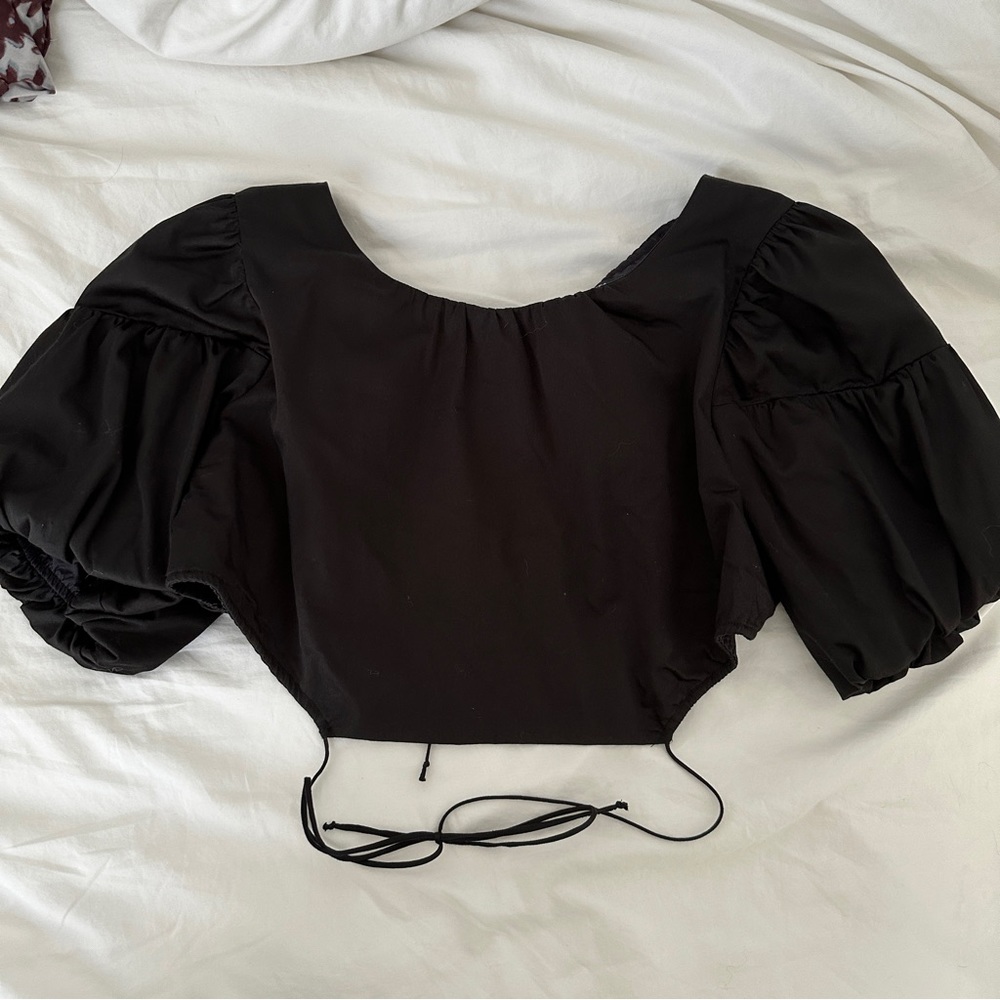 For Love and Lemons Backless Crop Top with Statement Sleeves